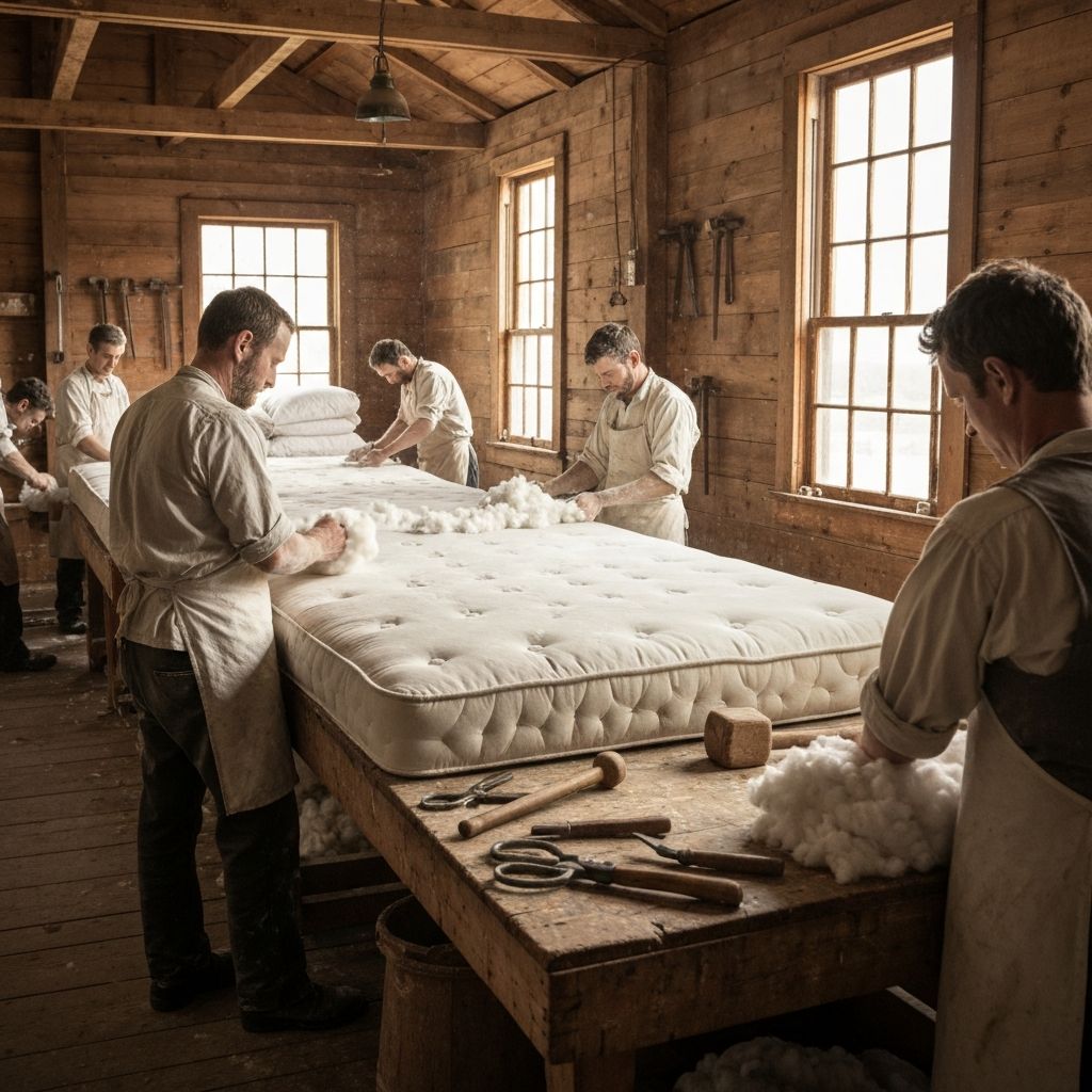 Early Sealy cotton mattress workshop in the 1880s