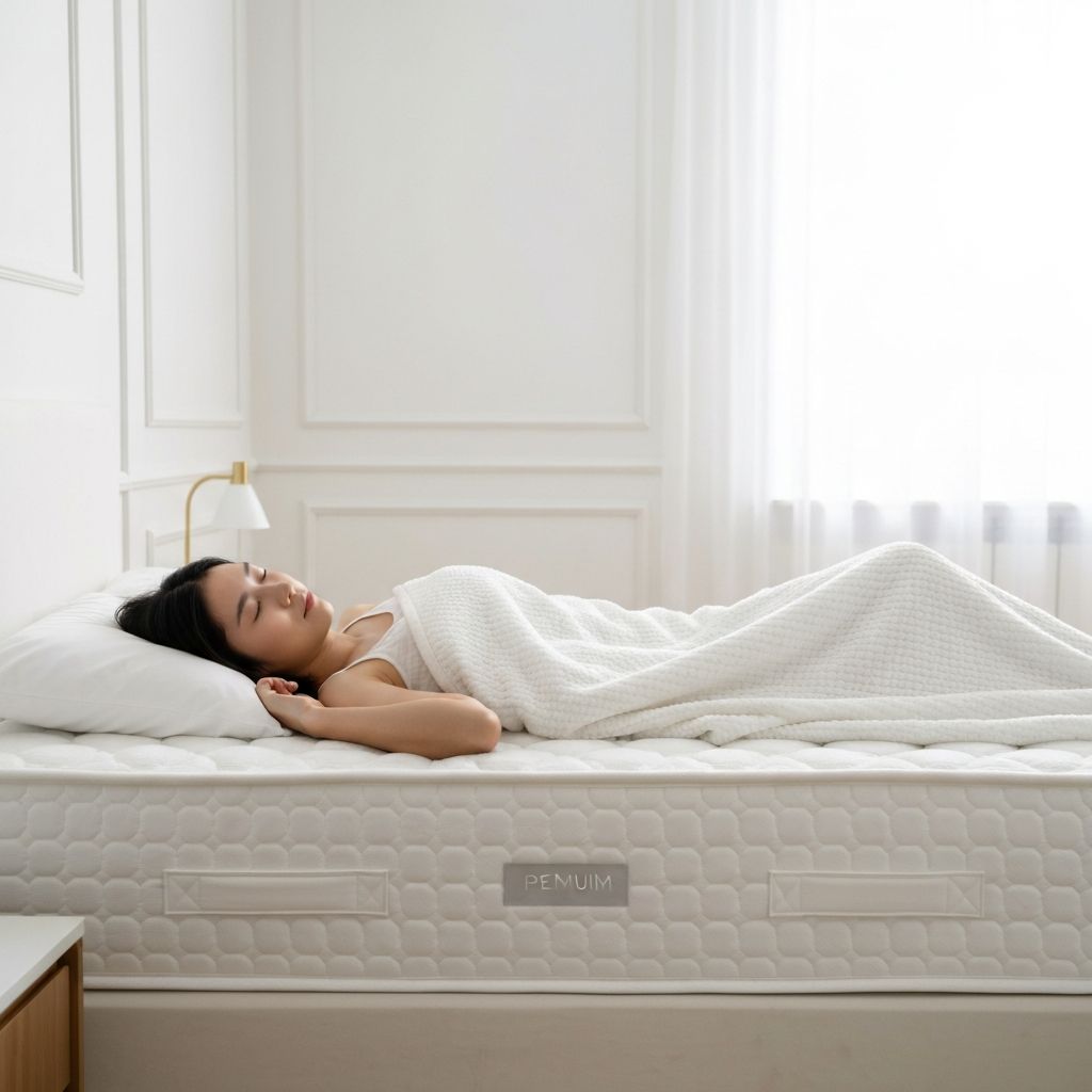 Person sleeping on their back on a firm Sealy Posturepedic mattress