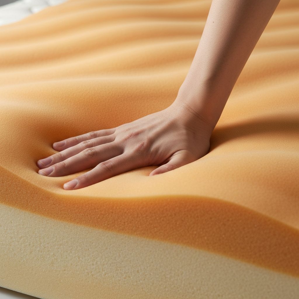Hand pressing into ComfortSense memory foam showing body-conforming adaptive properties